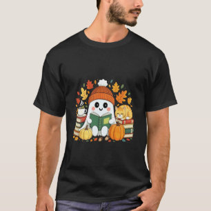 Gezellige Geest Leest Pompoenen Kat Halloween Herf T-shirt