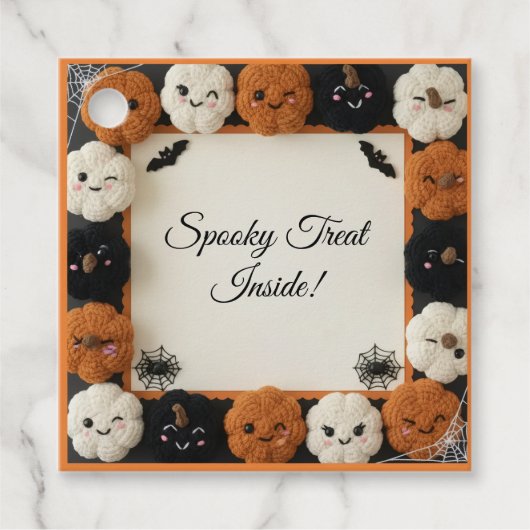 Gezellige gehaakte pompoen Halloween cadeau Labels (Voorkant)
