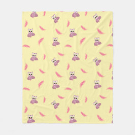 Gezellige gele babydeken met uilen en veren fleece deken