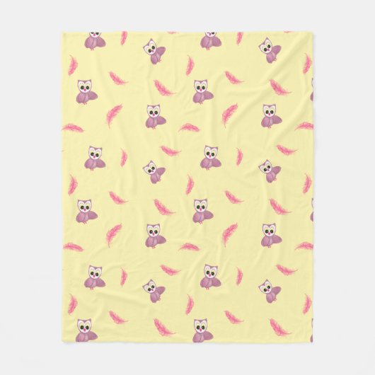 Gezellige gele babydeken met uilen en veren fleece deken (Voorkant)
