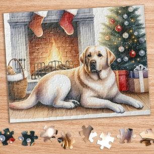 Gezellige gele labrador retriever hond kerst legpuzzel