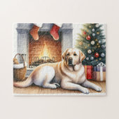 Gezellige gele labrador retriever hond kerst legpuzzel (Horizontaal)