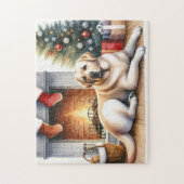 Gezellige gele labrador retriever hond kerst legpuzzel (Verticaal)