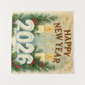 gezellige gelukkig nieuwjaar 2026 feest achtergron wandkleed (Voorkant (horizontaal))