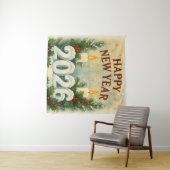 gezellige gelukkig nieuwjaar 2026 feest achtergron wandkleed (In Situ (horizontaal))