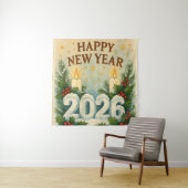 gezellige gelukkig nieuwjaar 2026 feest achtergron wandkleed (In situ)
