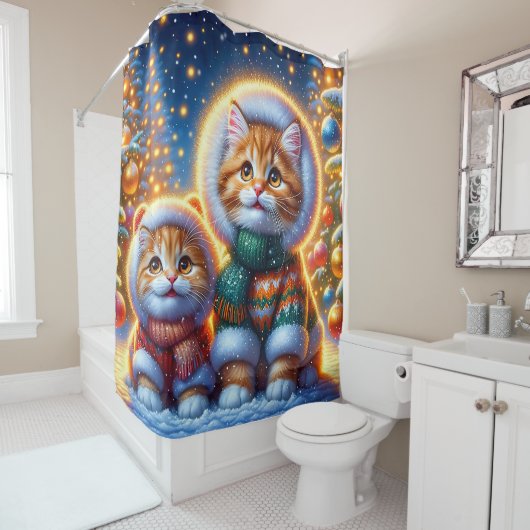 "Gezellige gember Kittens eerste kerst" Douchegordijn (In situ)