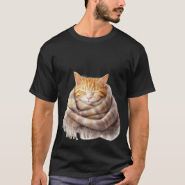 Gezellige gemberkat knuffelt in warme sjaal kunst t-shirt