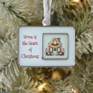 Gezellige Gemberkoekhuis Holiday Illustratie Verzilverd Omlijst Ornament
