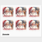 Gezellige gepersonaliseerde Kerstman en Rudolph wi Vierkante Sticker (Vel)