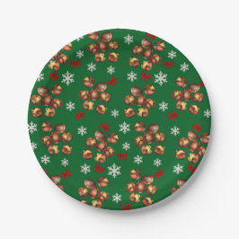 Gezellige geroosterde kastanjes en sneeuwvlokken w papieren bordje