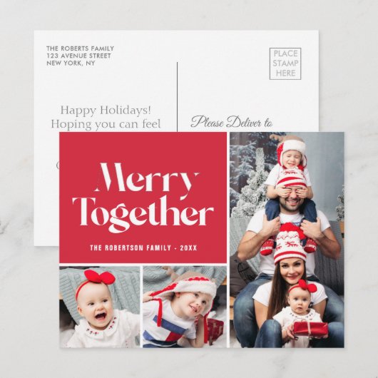 gezellige gezamenlijke familiefoto collage vakanti briefkaart (Voorkant / Achterkant)