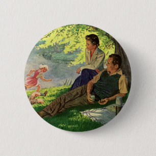 Gezellige gezins picknick onder een schaduwrijke b ronde button 5,7 cm