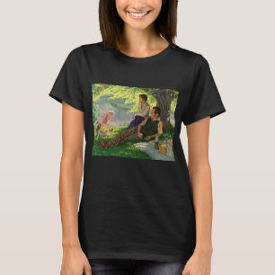 Gezellige gezins picknick onder een schaduwrijke b t-shirt
