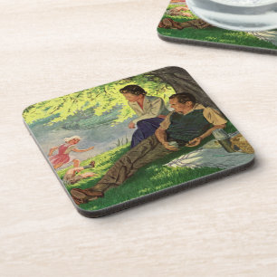 Gezellige gezinsuitstap onder een schaduwrijke boo bier onderzetter