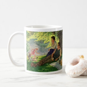 Gezellige gezinsuitstap onder een schaduwrijke boo koffiemok