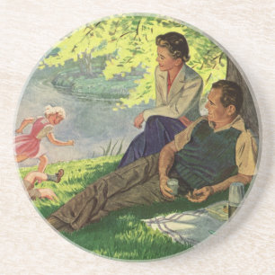 Gezellige gezinsuitstap onder een schaduwrijke boo zandsteen onderzetter