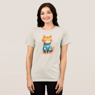 Gezellige Ginger Cat in een wolkentrui Tri-Blend Shirt