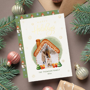 Gezellige Gingerbread House Foto Folie Vakantie Ka Feestdagenkaart