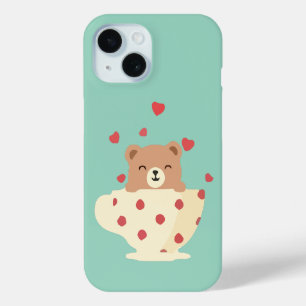 Gezellige glimlachende teddybeer in theekopje met iPhone 15 case