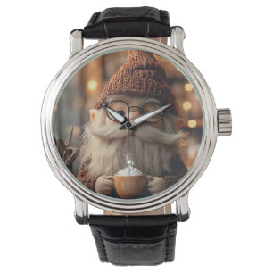 Gezellige Gnome Genieten van een kopje hete cacao Horloge