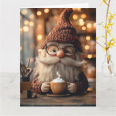 Gezellige Gnome Genieten van een kopje hete cacao Kaart (Gele Bloem)