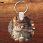 Gezellige Gnome Genieten van een kopje hete cacao Sleutelhanger (Voorkant)