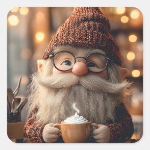 Gezellige Gnome Genieten van een kopje hete cacao Vierkante Sticker