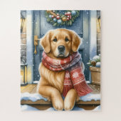 Gezellige Golden Retriever Puppy Hondenkerst Legpuzzel (Verticaal)