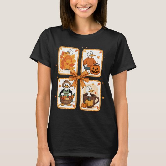 Gezellige Goose Pumpkin Herfst Herfst Thanksgiving T-shirt (Voorkant)