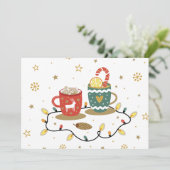 Gezellige Gouden Kerst Koffie Cacao Feestdagenkaart (Staand voorkant)
