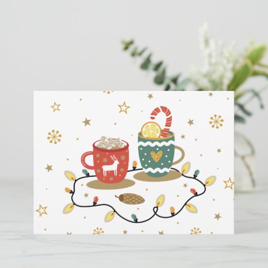 Gezellige Gouden Kerst Koffie Cacao Feestdagenkaart (Staand voorkant)