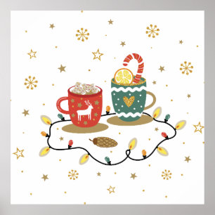 Gezellige Gouden Kerst Koffie Cacao Poster