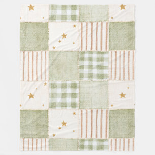 Gezellige Gouden Mintgroene Sterren Strepen Patche Fleece Deken