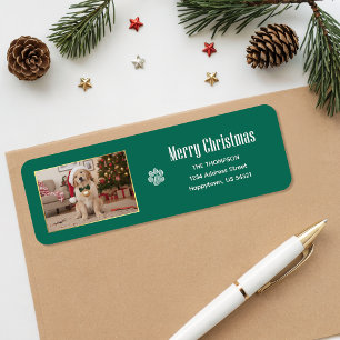 Gezellige Grappige Hond Foto Kerst Retouradres Etiket