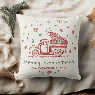 Gezellige grillige retro kersttruck familie foto kussen