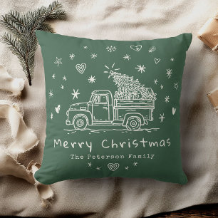 Gezellige grillige retro kersttruck familie foto kussen