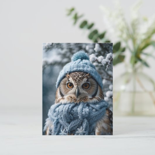 Gezellige grillige Winter Wonderland Uil Briefkaart (Staand voorkant)