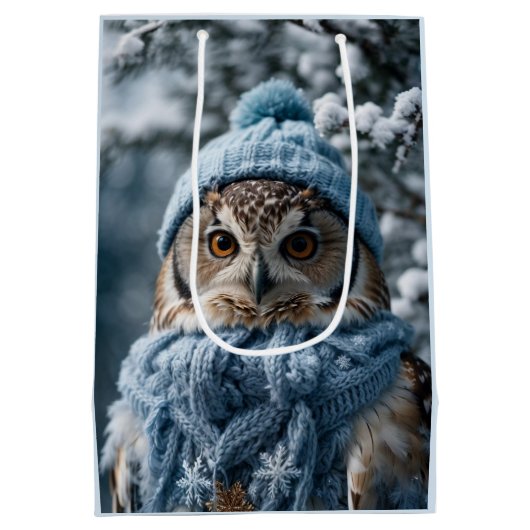 Gezellige grillige Winter Wonderland Uil Medium Cadeauzakje (Achterkant)
