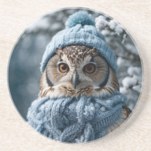Gezellige grillige Winter Wonderland Uil Zandsteen Onderzetter