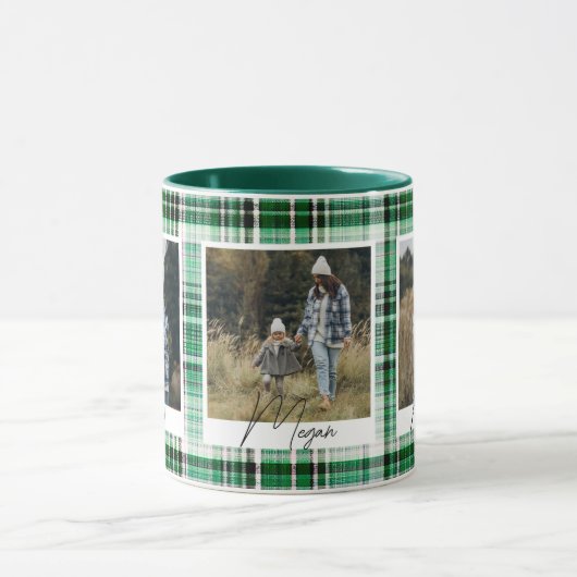 Gezellige groen en wit geruite stof Family Foto's Mok (Midden)
