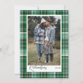 Gezellige Groen en Wit Plaid Flanel Familie Foto Feestdagenkaart (Voorkant)