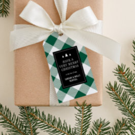 Gezellige groene en witte Buffalo Plaid Kerstmis Cadeaulabel