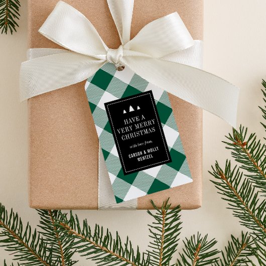 Gezellige groene en witte Buffalo Plaid Kerstmis Cadeaulabel