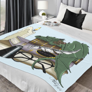 Gezellige Groene Whimsical Slaande Draak Boekenlie Fleece Deken