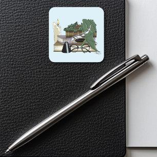 Gezellige Groene Whimsicale Slaapdrake Boekliefheb Vierkante Sticker