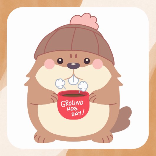 Gezellige Groundhog Day koffie Vierkante Sticker