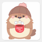 Gezellige Groundhog Day koffie Vierkante Sticker (Voorkant)