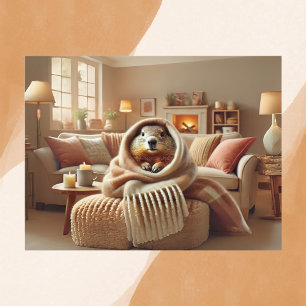 Gezellige Groundhog Winter Warmte Briefkaart