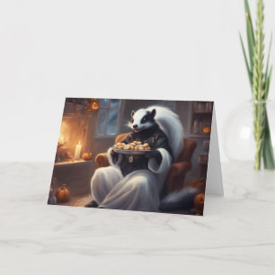 Gezellige Halloween bij de huis van meneer Skunk Kaart